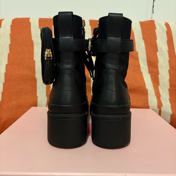 Kate Spade Winona Chunky Combat Boots with Ankle Strap Pouch - Black Sz8 - Picture 5 of 8